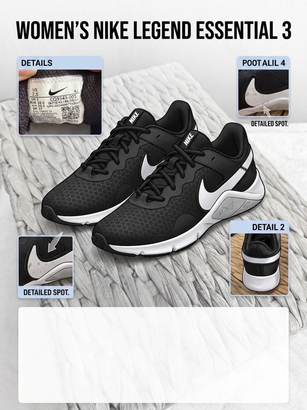 Women's Nike Legend Essential 3 Training Shoes - Black/White - Size 7.5